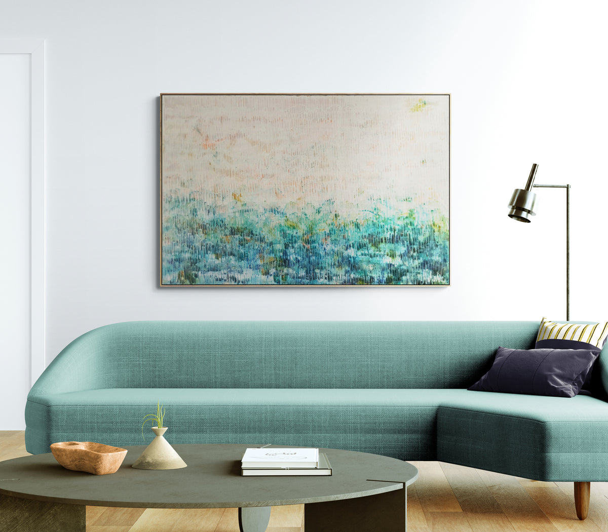 Light Up original abstract painting by Natalie Uhrik shown in an interior